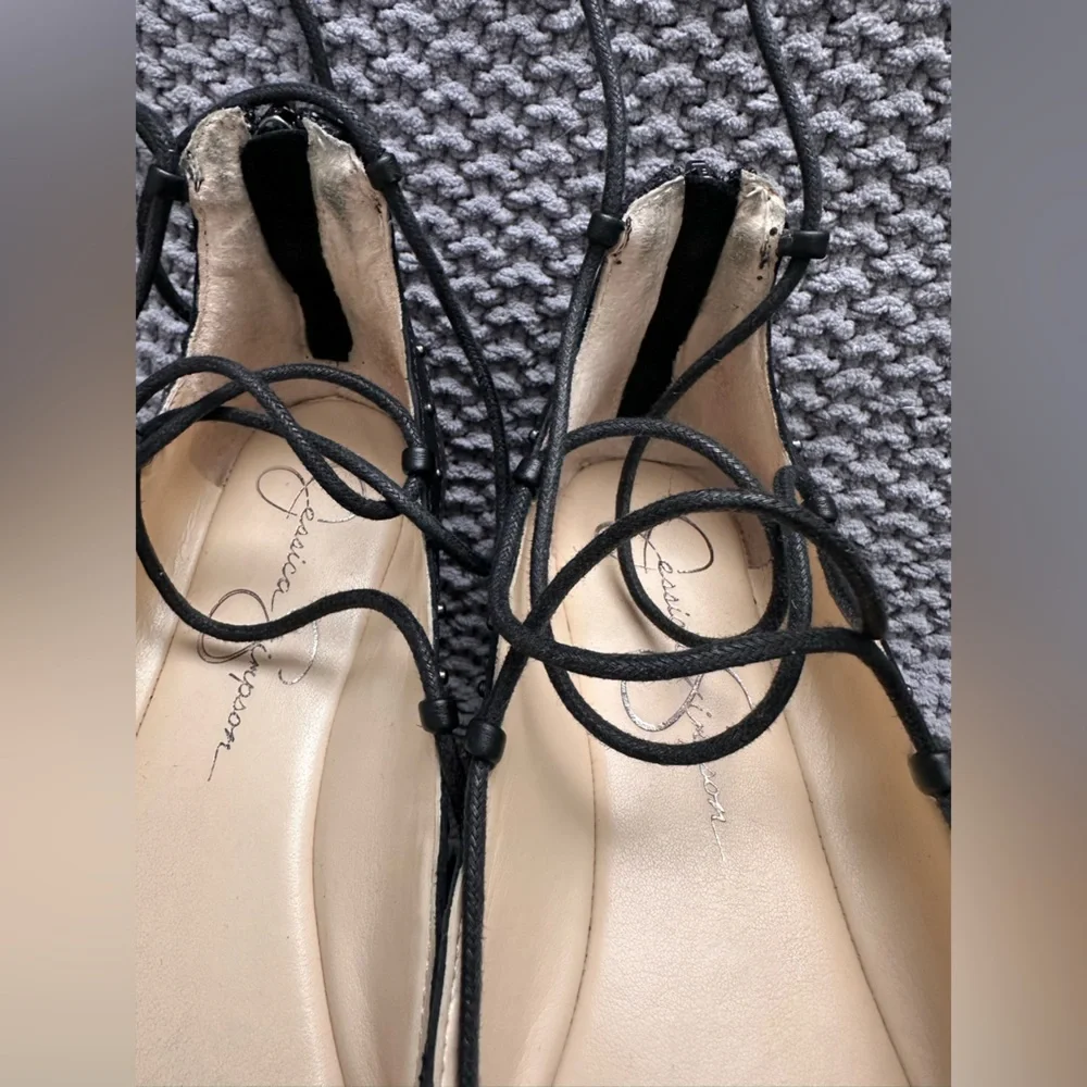 Jessica Simpson Black Pointed-Toe Lace-Up Stud Flats - Picture 10 of 11